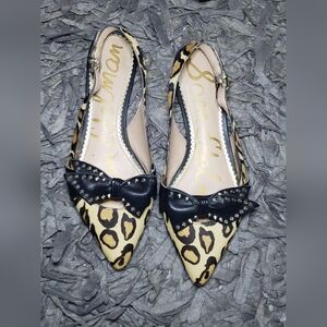 Sam Edelman Studded Bow Flats in a Leopard Print Calfhair.